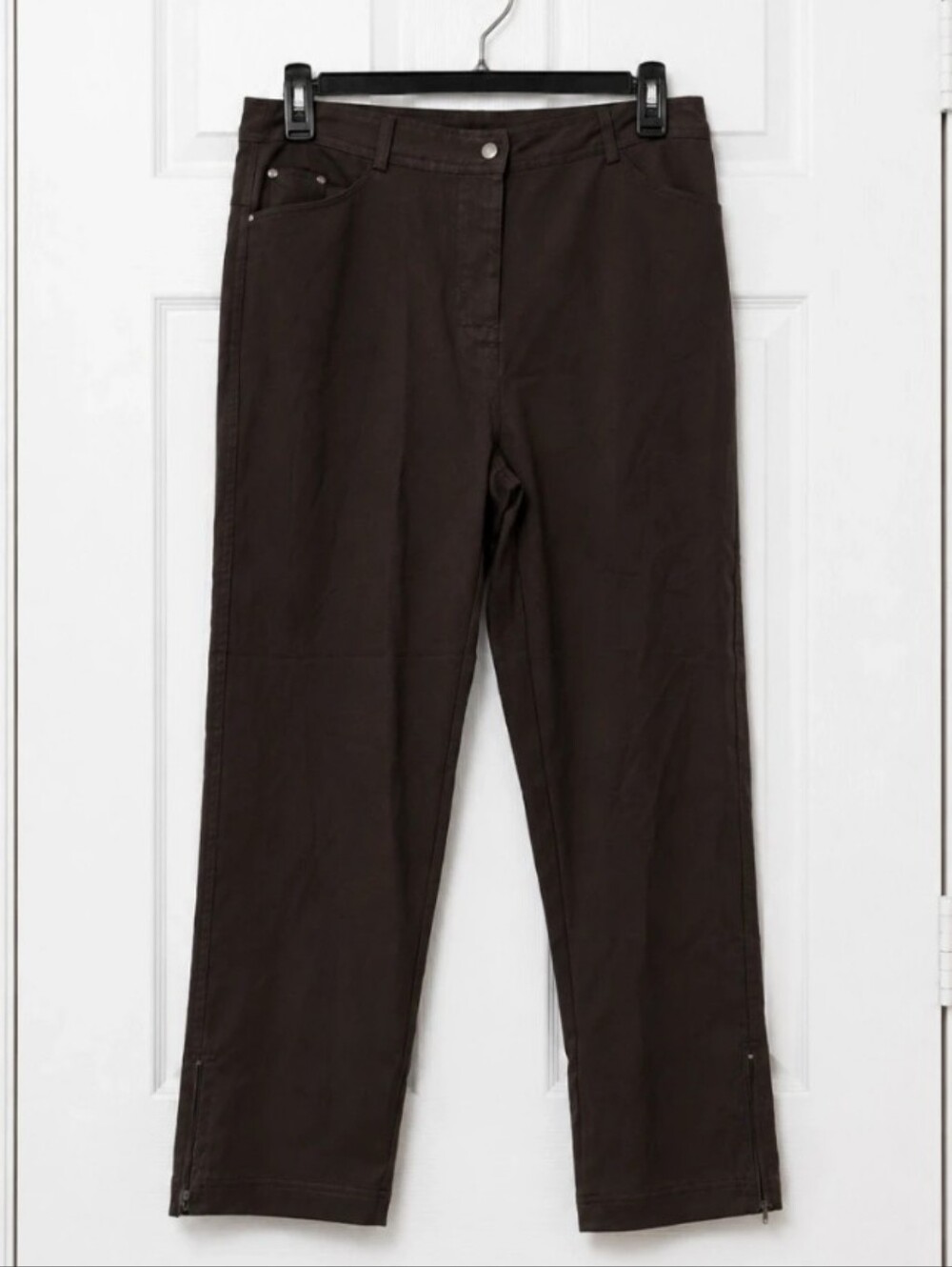 Selene Sport Women’s Brown Stretch Pants Size 10 Zip Hem Career Y2K Pants